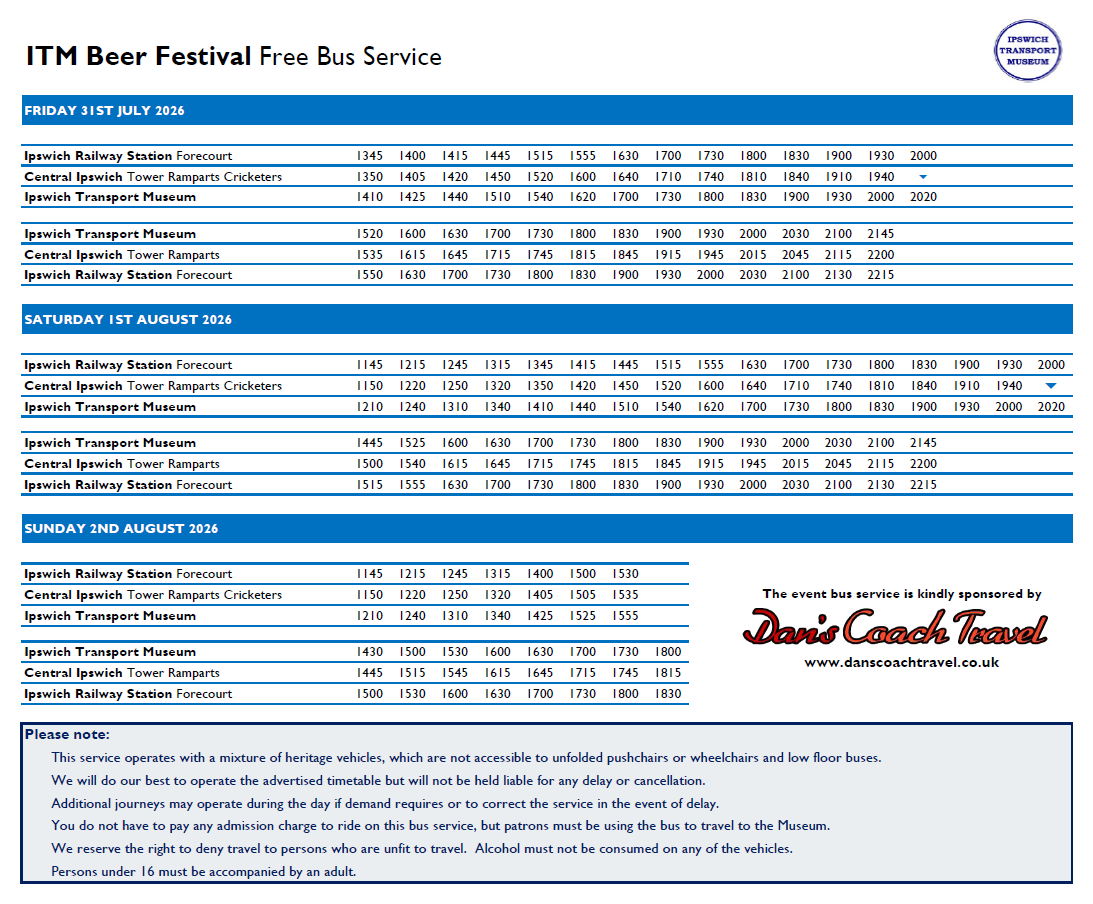ITM Beer Festival bus timetable