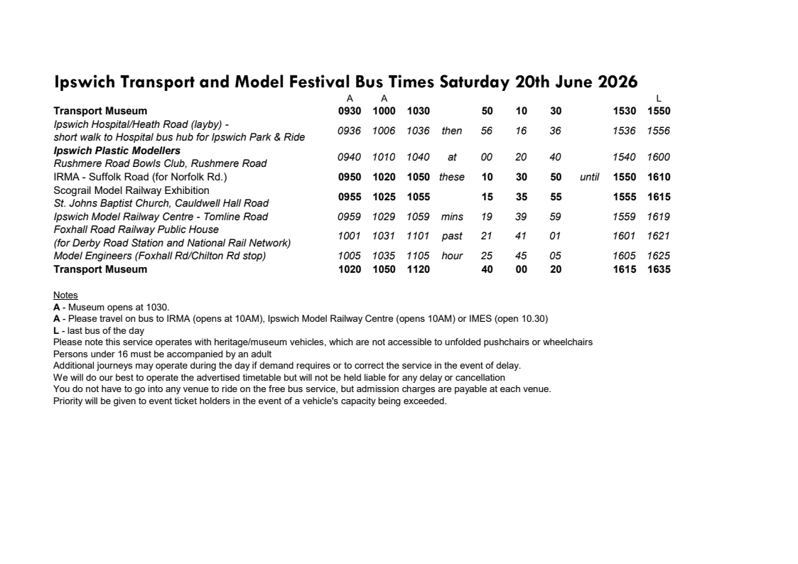 Transport and Model Festival bus times